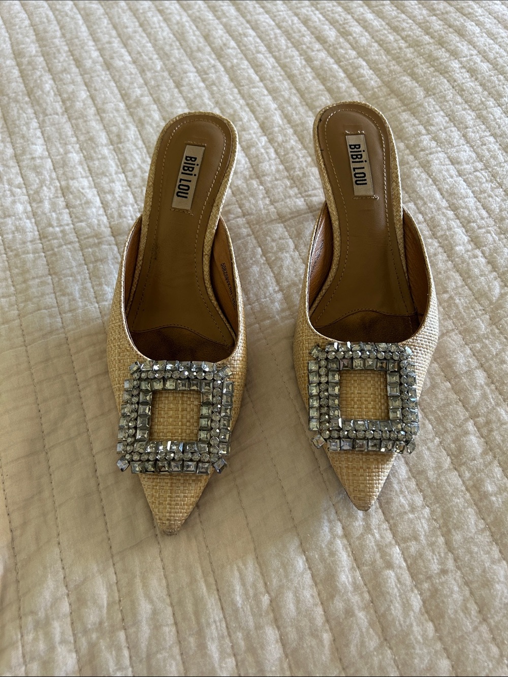Bibi Lou Beige Pointed Crystal-Embellished Mule